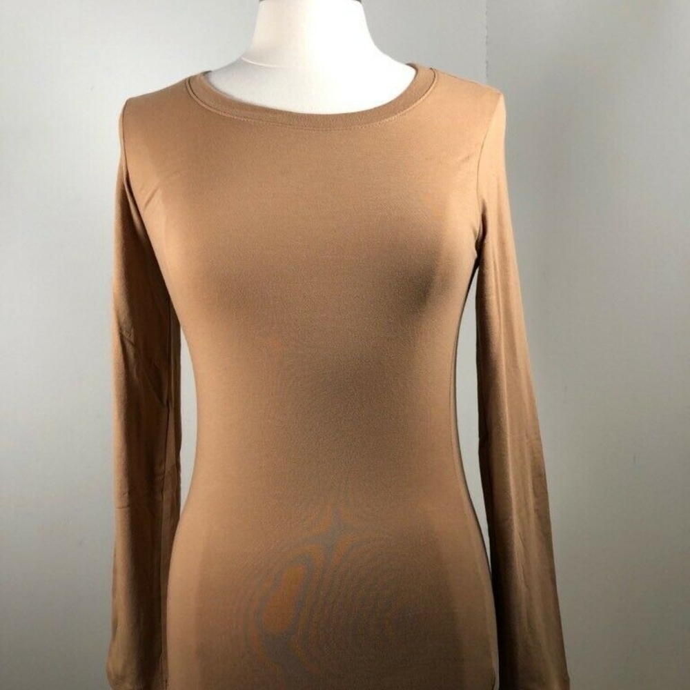 Ambiance Apparel Womens T-Shirt Brown Long Sleeves